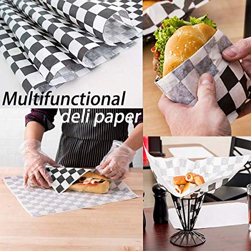 Fit Meal Prep [250 Sheets] 12x12" Deli Paper Sheets, Black and White Checkered Dry Waxed Sandwich Wrapping Paper, Grease-Proof Wax Paper for Food Basket, Picnic, Barbecue, Restaurants, Burgers, Fries