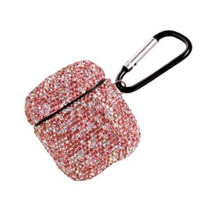 Sparkly Diamond Case for AirPods with Keychain, Shockproof Protective Premium Bling Rhinestone Cover Skin Compatible with AirPods Charging Case 2 & 1(Pink+AB C6)