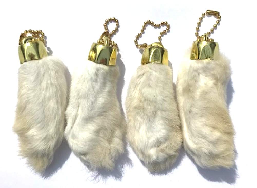 Dangerous Threads Rabbit Rabbits Foot Keychain Snow White with Gold Chain 4 Pieces