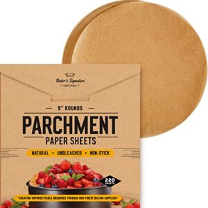 [220 liners] heavy duty 9 inch parchment rounds paper baking sheets | precut silicone coated & unbleached – will not curl or burn – non-toxic & comes in convenient packaging