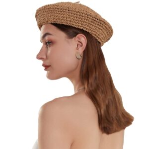 jh joejerry straw beret summer french beret hats for women artist crochet beret khaki