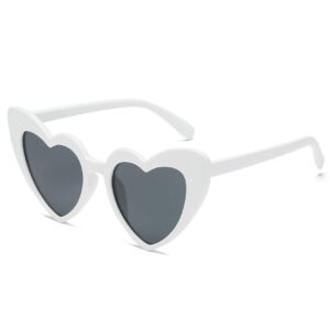 yoshya clout goggle heart sunglasses vintage cat eye mod style retro kurt cobain glasses (white grey)