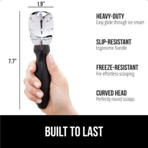 Gorilla Grip Heavy Duty Ice Cream Scoop with Comfortable Handle, Professional Grade Scooper for Perfect Round Scoops, Spoon Frozen Hard Gelato, Sorbet, Cookie Dough, BPA-Free Kitchen Tool, Black