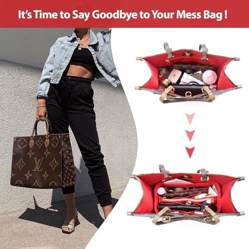 OMYSTYLE Red Purse Organizer Insert for Handbags, Felt Bag Organizer for Tote & Purse, Tote Bag Organizer Insert with 5 Sizes, Compatible with Neverful Speedy and More