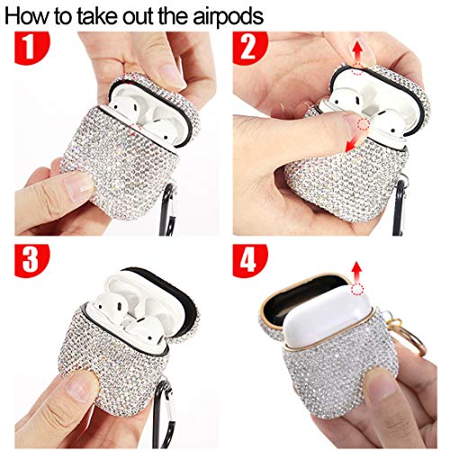 Sparkly Diamond Case for AirPods with Keychain, Shockproof Protective Premium Bling Rhinestone Cover Skin Compatible with AirPods Charging Case 2 & 1(Pink+AB C6)