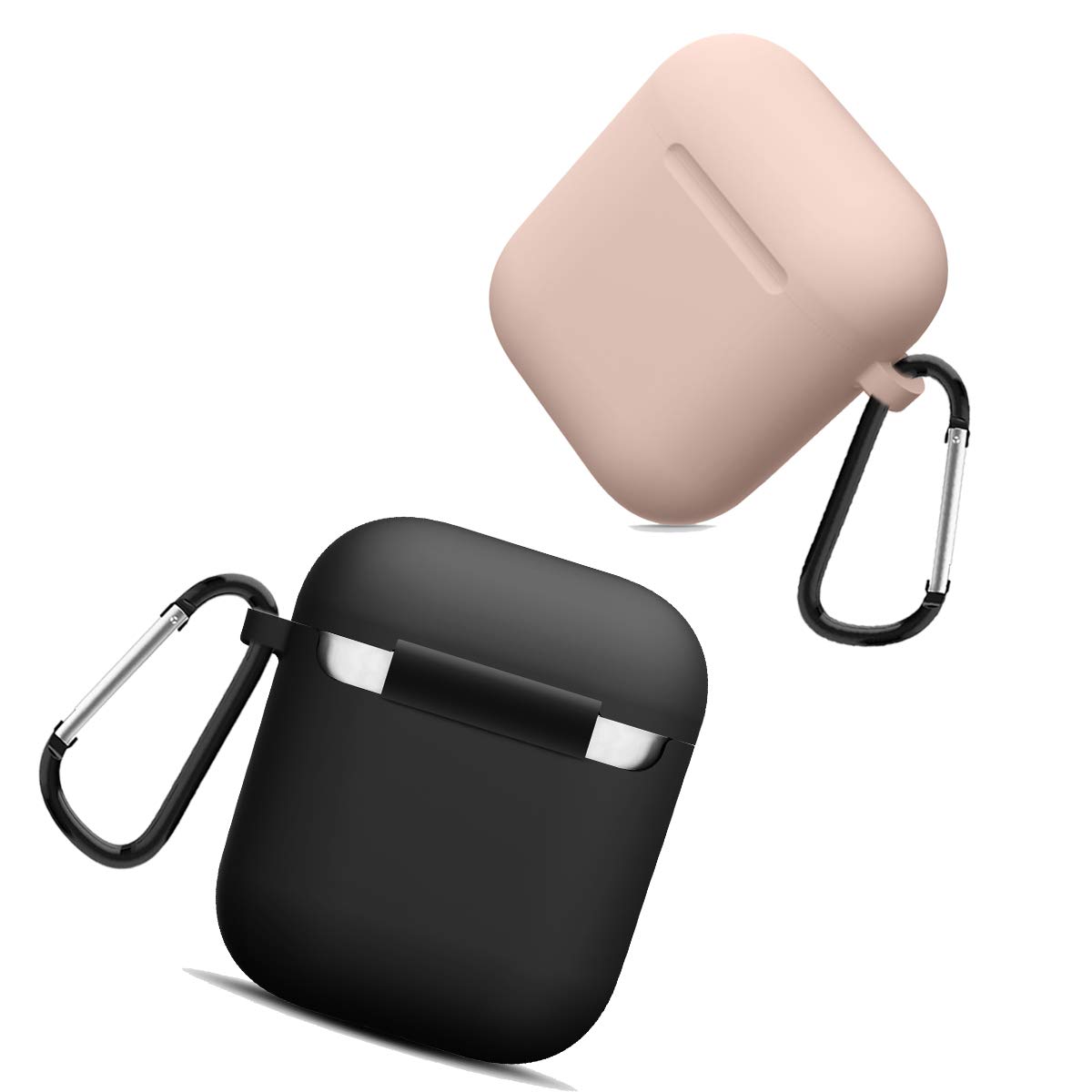 Compatible with AirPods Case Cover Silicone Protective Skin for Airpods Case 2&1 (2 Pack) Black/Sand Pink