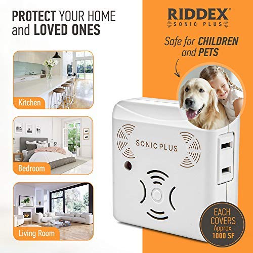 Riddex Sonic Plus Ultrasonic Pest Repeller, Plugs in with extra Outlets Indoor Use - Insect Repellent - Bug Repellents for Home Defense - Protect Against Rodents & Insects, Chemical Free(6 Pack White)