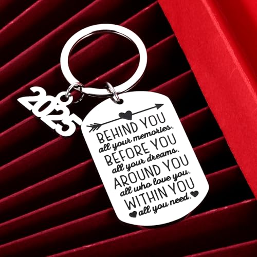 VANLOVEMAC 2025 Graduation Gifts for Her Him Class of 2025 Daughter Son Women Men Best Friend College Boys Girls Behind You All Your Memories Inspirational Gift Key Ring