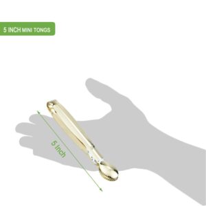 HINMAY Mini Serving Tongs 5 Inches Appetizer Tongs, Set of 4 (Gold)