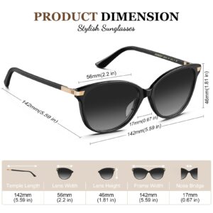 AVAWAY Black and Gold Cat Eye Sunglasses Womens Polarized UV Protection Trendy Acetate Frame Ladies Sun Glasses Shade Sunnies