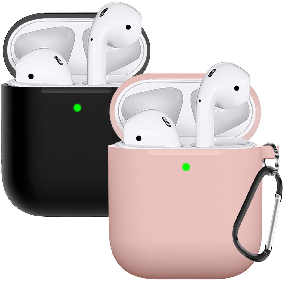 Compatible with AirPods Case Cover Silicone Protective Skin for Airpods Case 2&1 (2 Pack) Black/Sand Pink