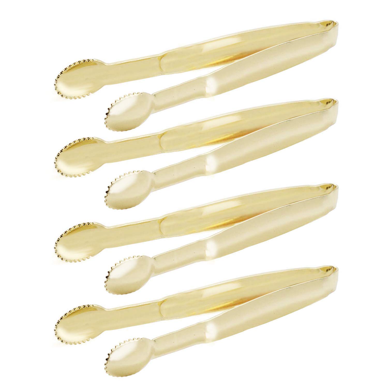 HINMAY Mini Serving Tongs 5 Inches Appetizer Tongs, Set of 4 (Gold)