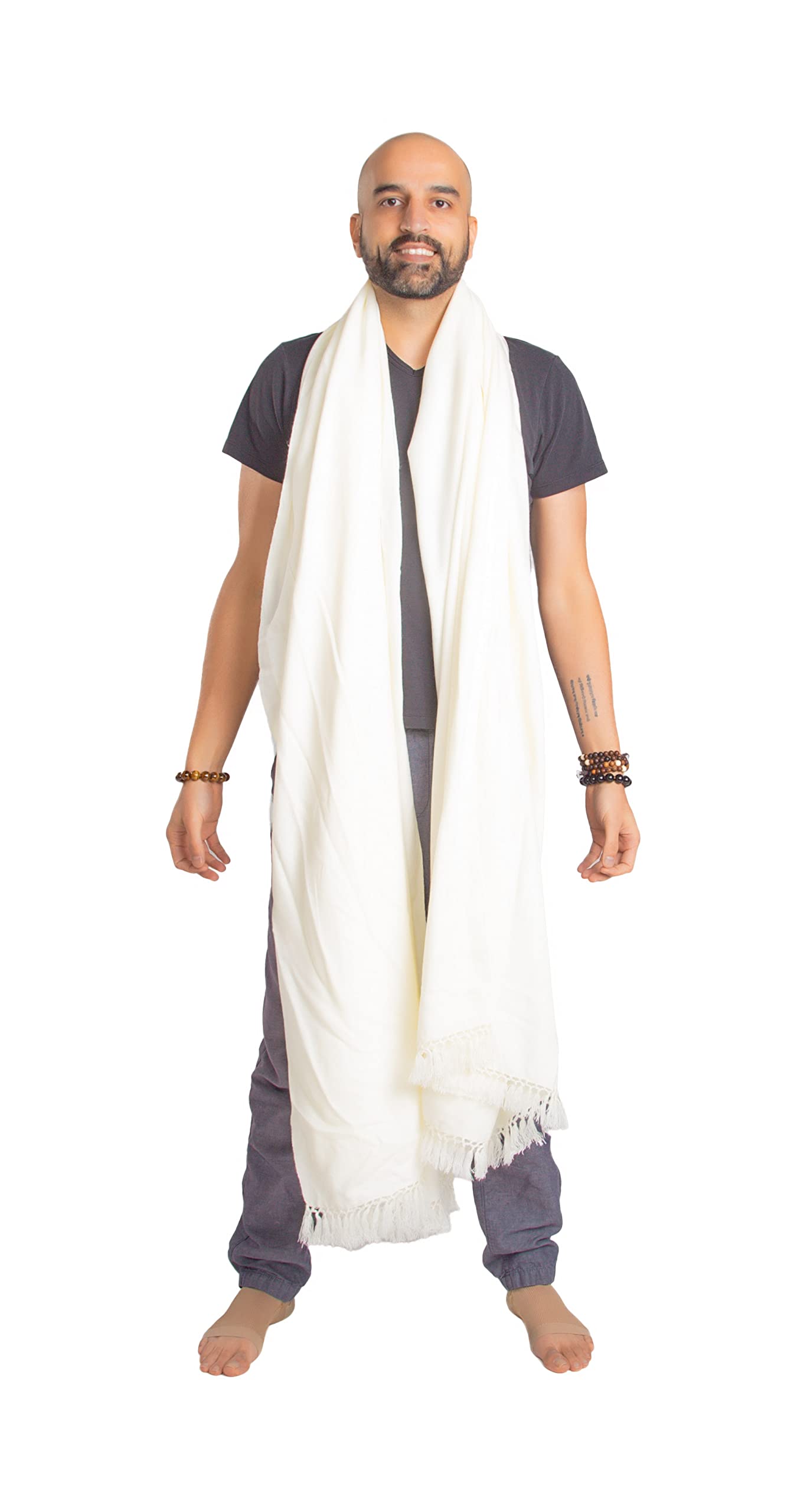 Om Shanti Crafts Meditation Shawl or Meditation Blanket, Shawl/Wrap, Oversize Scarf/Stole. Large. Unisex. (White)