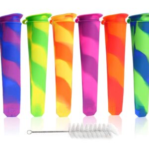 Silicone Ice Pop Molds Wpunwen Ice Popsicle Molds with Lids 6 Pcs Silicone Popsicle Molds for Kids with Clean Brush Durable Reusable Popsicle Tubes Multi color