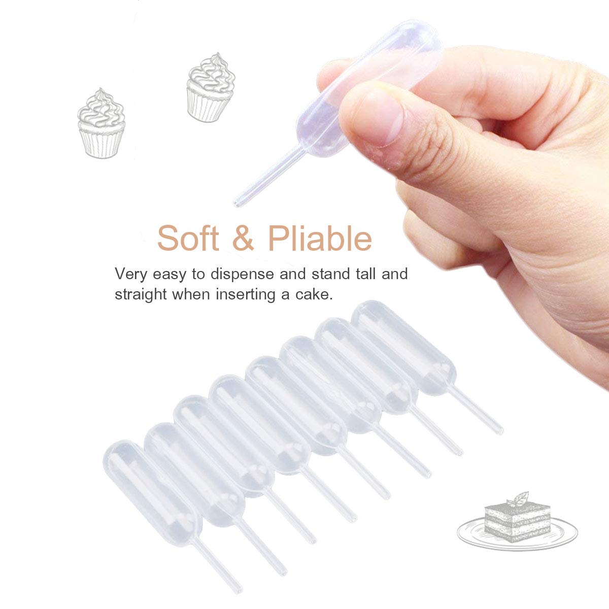 moveland 4ml Plastic Cupcake Pipettes Squeeze Syringes, 50 Pcs Disposable Liquid Injectors Squeeze Transfer Dropper for Strawberries Cupcakes Desserts