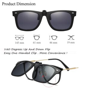 OopsMi Clip On Sunglasses Over Prescription Glasses Polarized Men Women Flip Up (Black Lens)