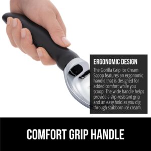 Gorilla Grip Heavy Duty Ice Cream Scoop with Comfortable Handle, Professional Grade Scooper for Perfect Round Scoops, Spoon Frozen Hard Gelato, Sorbet, Cookie Dough, BPA-Free Kitchen Tool, Black