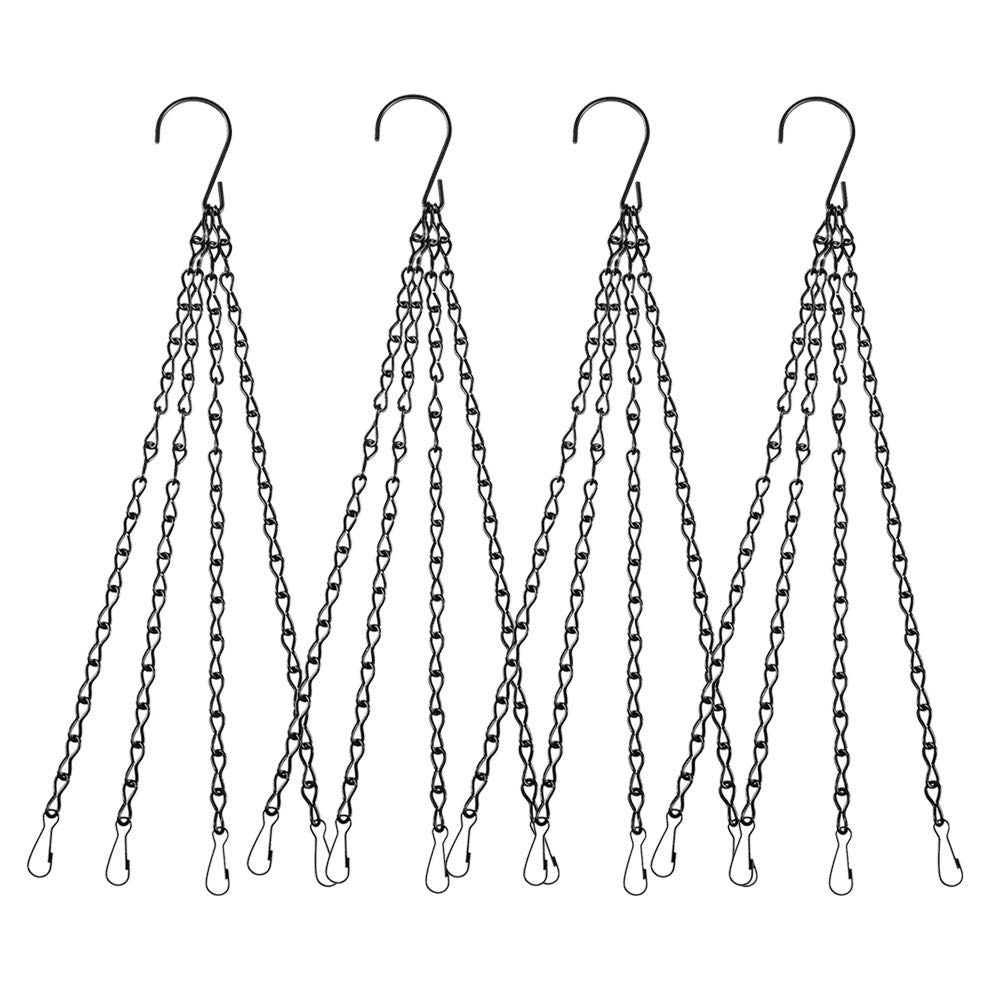 EMPHY 4Pack - 24 Inch 4 Leads Hanging Chain with Hooks Flower Pot Chain Replacement Plant Hangers for Bird Feeders, Planters and Lanterns (Black)