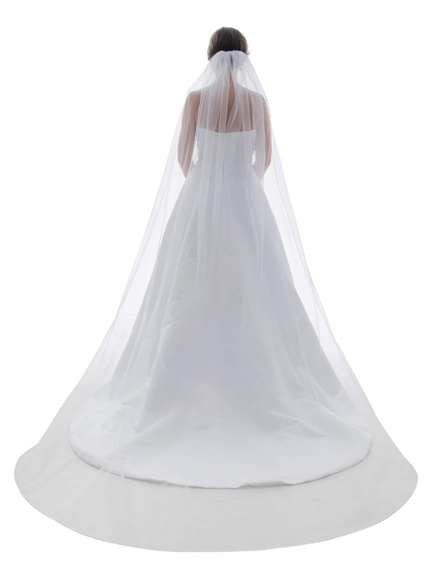 SAMKY 1T 1 Tier Beaded Edge Wedding Veil - Light Ivory Cathedral Length 108" V120