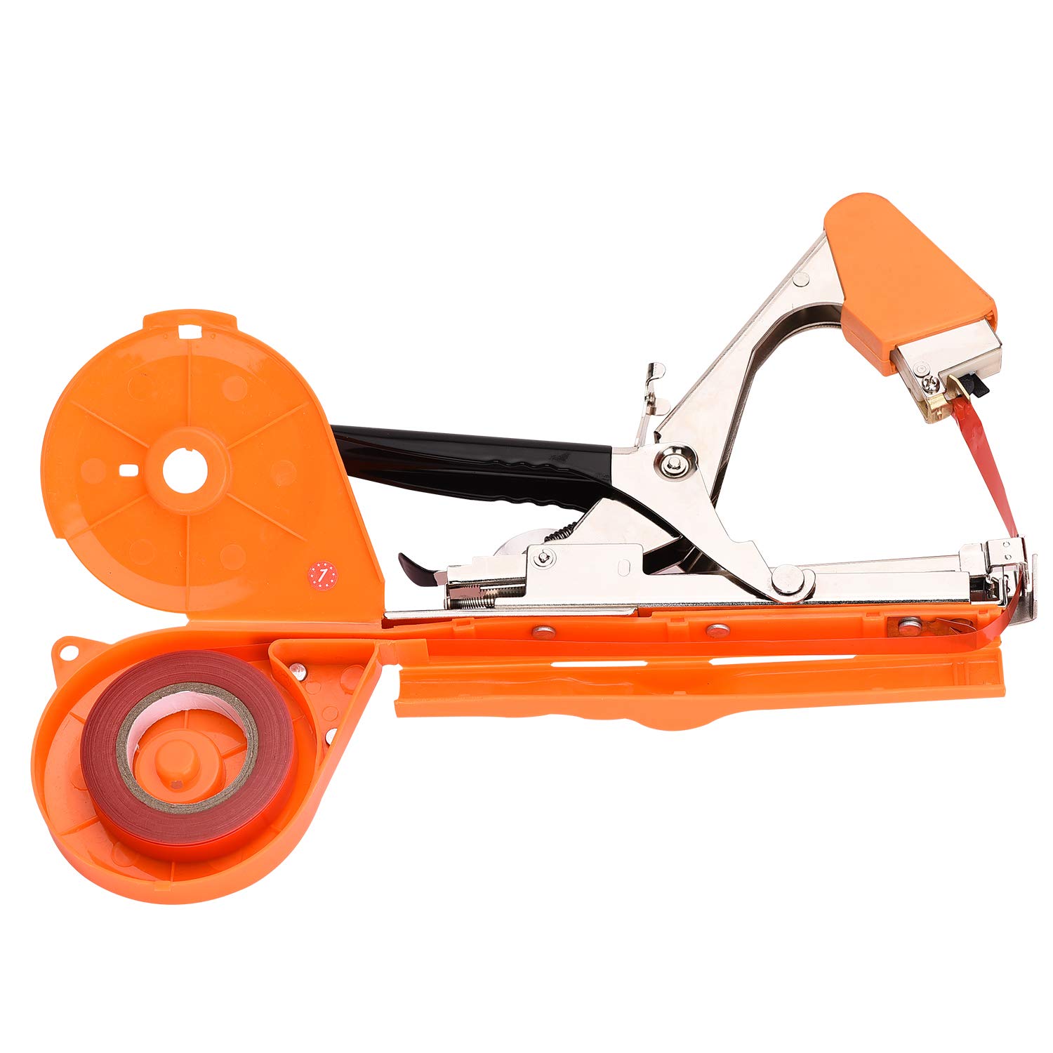 FUNTECK Plant Tying Machine to Tie Tomatoes Peppers and Cucumbers Quickly and Easily, Great for Gardeners Farmers, Including Spare Parts, Tapes and Staples, Orange