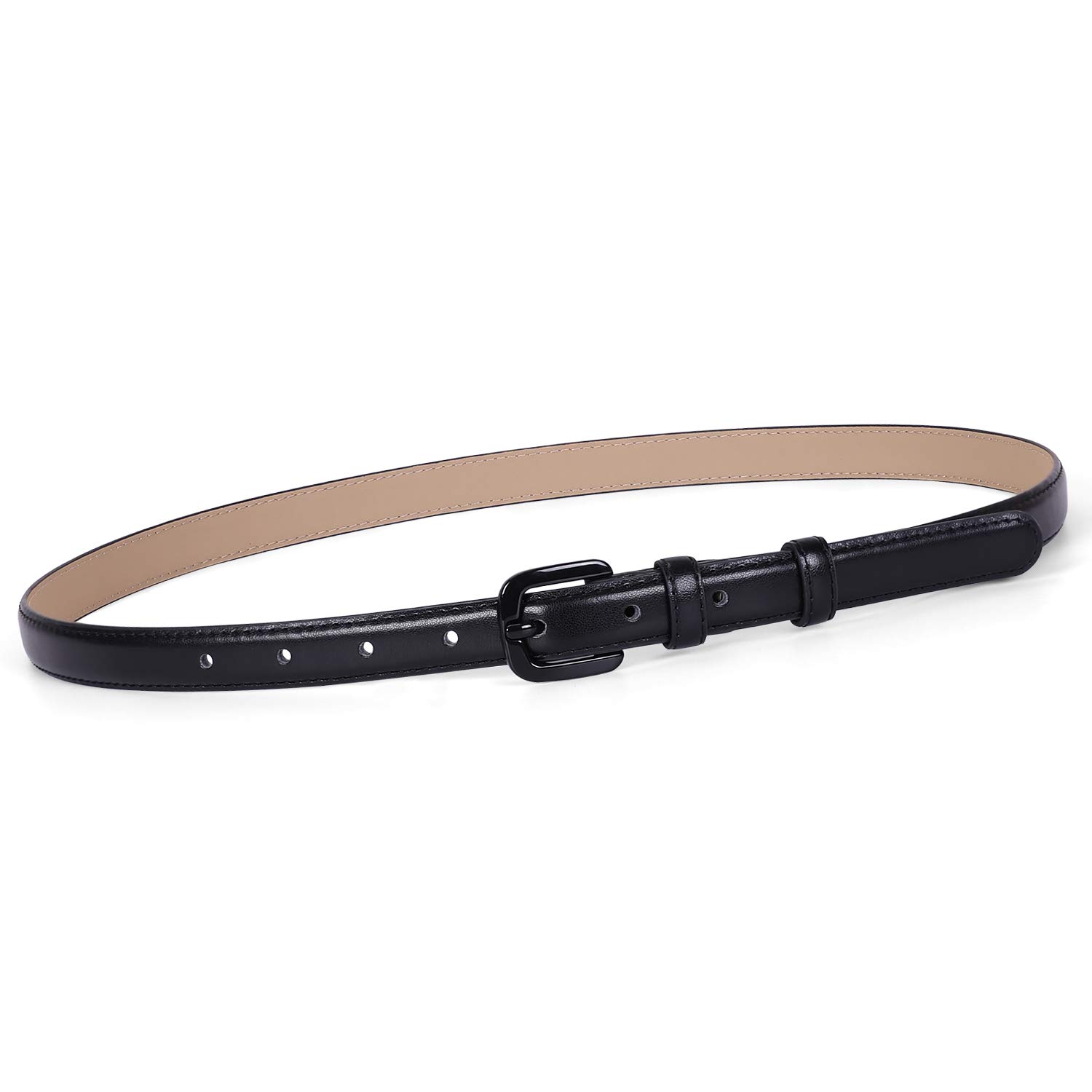 WHIPPY Women Skinny Leather Belt Thin Waist Jeans Belt for Pants in Pin Buckle Belt, Black, Pants Size 30-35 inches