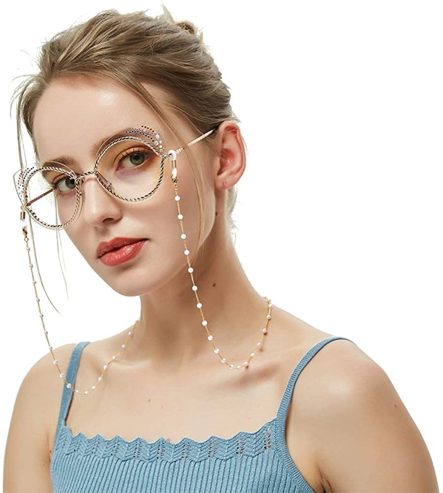 BLOOMMAY Pearl Eyeglass Chains for Women 18K Gold Plated Sunglasses Eyewear Elegant Strap Holder Women's Eyeglass Chains