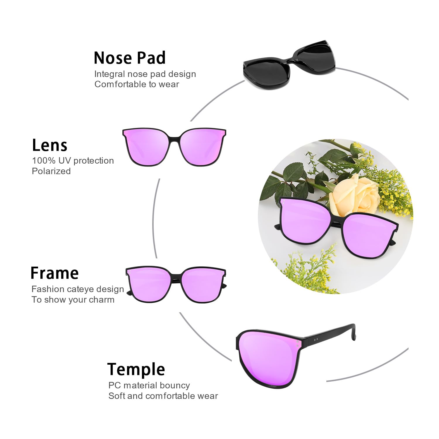 LVIOE Oversized Polarized Sunglasses for Women Trendy Large Cat Eye UV Protection Shade LS1627s