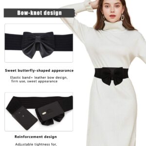 YALEMEI Women's Cute Bow Wide Elastic Waist Adorable Accessory Belt Dress, Black, Large