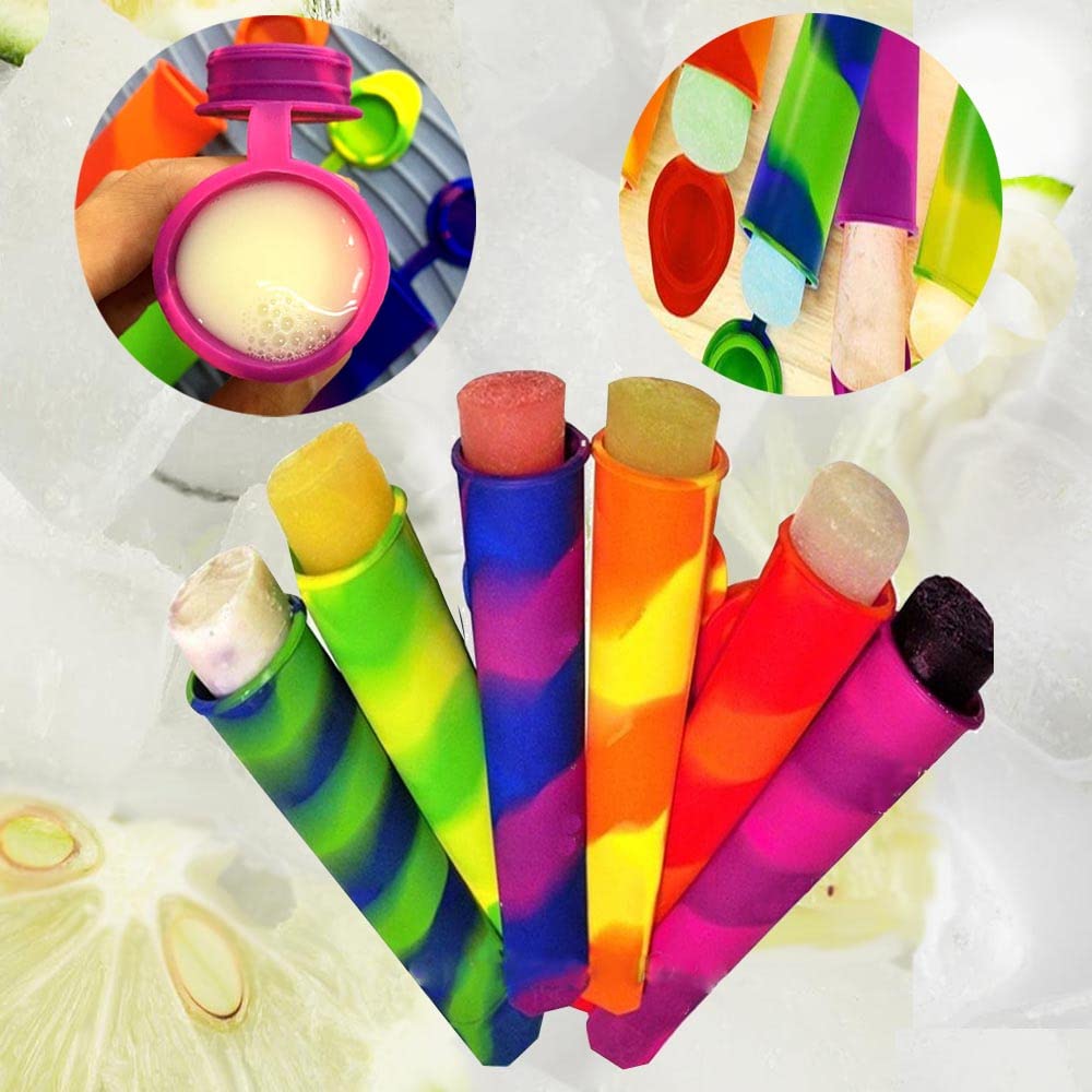 Silicone Ice Pop Molds Wpunwen Ice Popsicle Molds with Lids 6 Pcs Silicone Popsicle Molds for Kids with Clean Brush Durable Reusable Popsicle Tubes Multi color