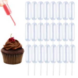 moveland 4ml plastic cupcake pipettes squeeze syringes, 50 pcs disposable liquid injectors squeeze transfer dropper for strawberries cupcakes desserts