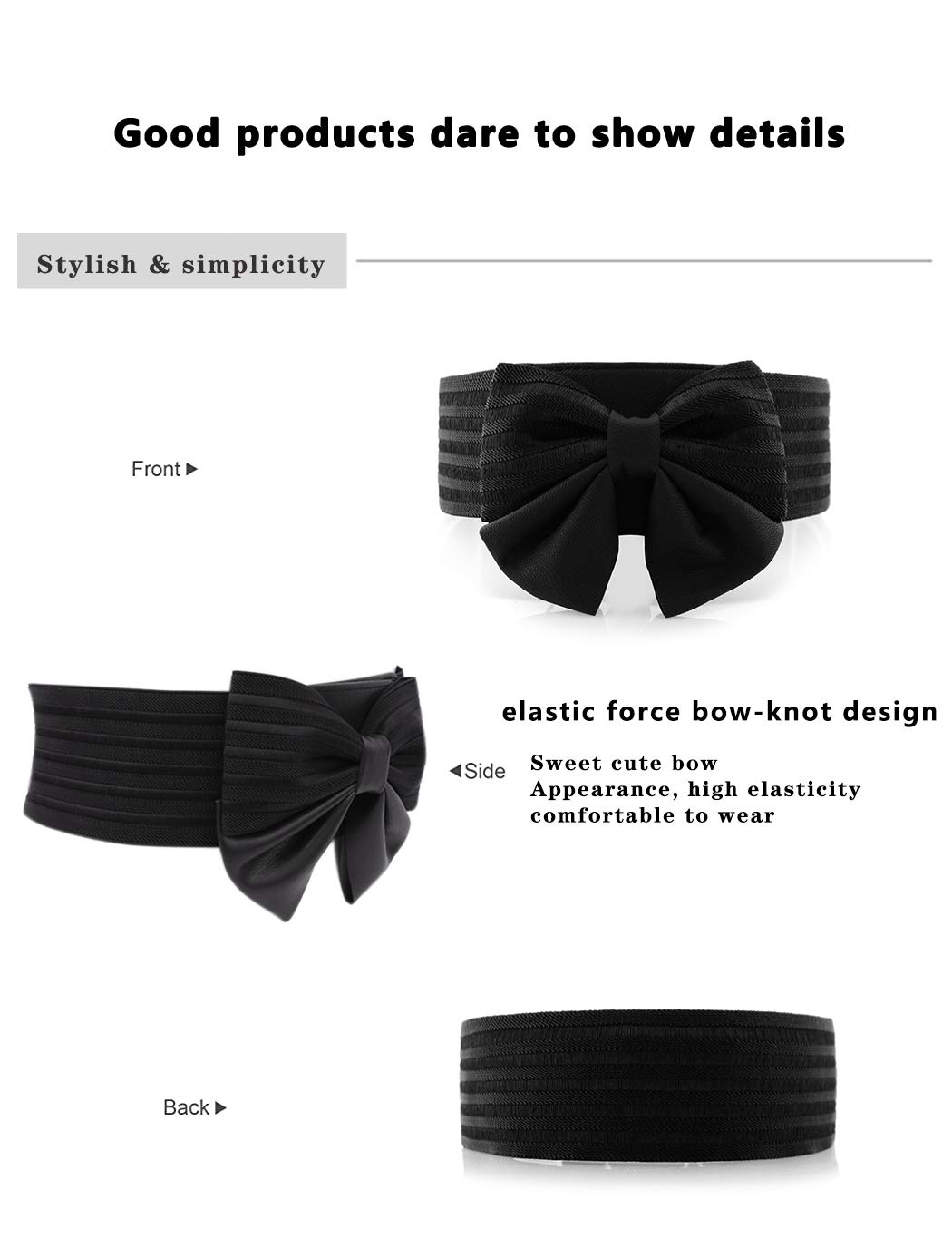 YALEMEI Women's Cute Bow Wide Elastic Waist Adorable Accessory Belt Dress, Black, Large