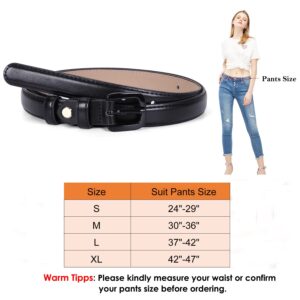 WHIPPY Women Skinny Leather Belt Thin Waist Jeans Belt for Pants in Pin Buckle Belt, Black, Pants Size 30-35 inches