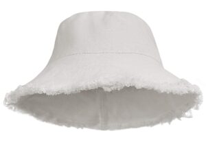 womens bucket-hat distressed sun-protection washed-cotton - summer wide brim beach cap(7 1/8 size) (white 01)