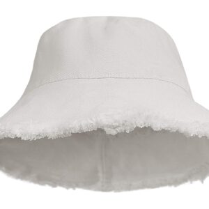 Womens Bucket-Hat Distressed Sun-Protection Washed-Cotton - Summer Wide Brim Beach Cap(7 1/8 Size) (White 01)