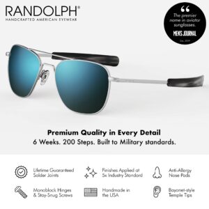 Mens or Womens Aviator Sunglasses, Matte Chrome Finish, Classic, Polarized UV Protection by Randolph USA