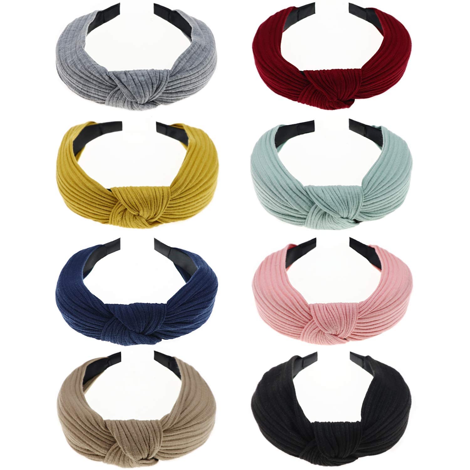 DRESHOW 8 Pack Knotted Headbands for Women Wide Turban Headband Yoga Exercise Ribbing Head Wraps Hair Bands Accessories