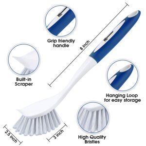 SPOGEARS Dish Brush 3 Pack - Dish Scrubber Brush with Built-in Scraper - Kitchen Brush for Dishes - Kitchen Scrub Brush with Grip Friendly Handle - Dish Cleaning Brush