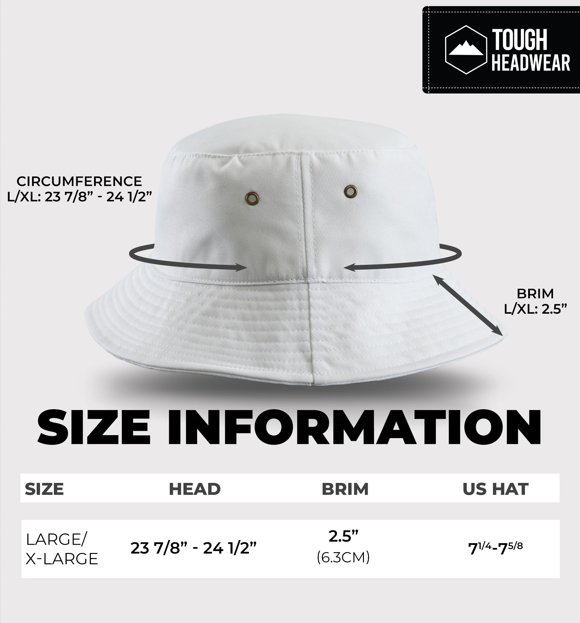 Tough Headwear Summer Bucket Hat - Fisherman Hat - Beach Bucket Hats, Men & Women for Protection White