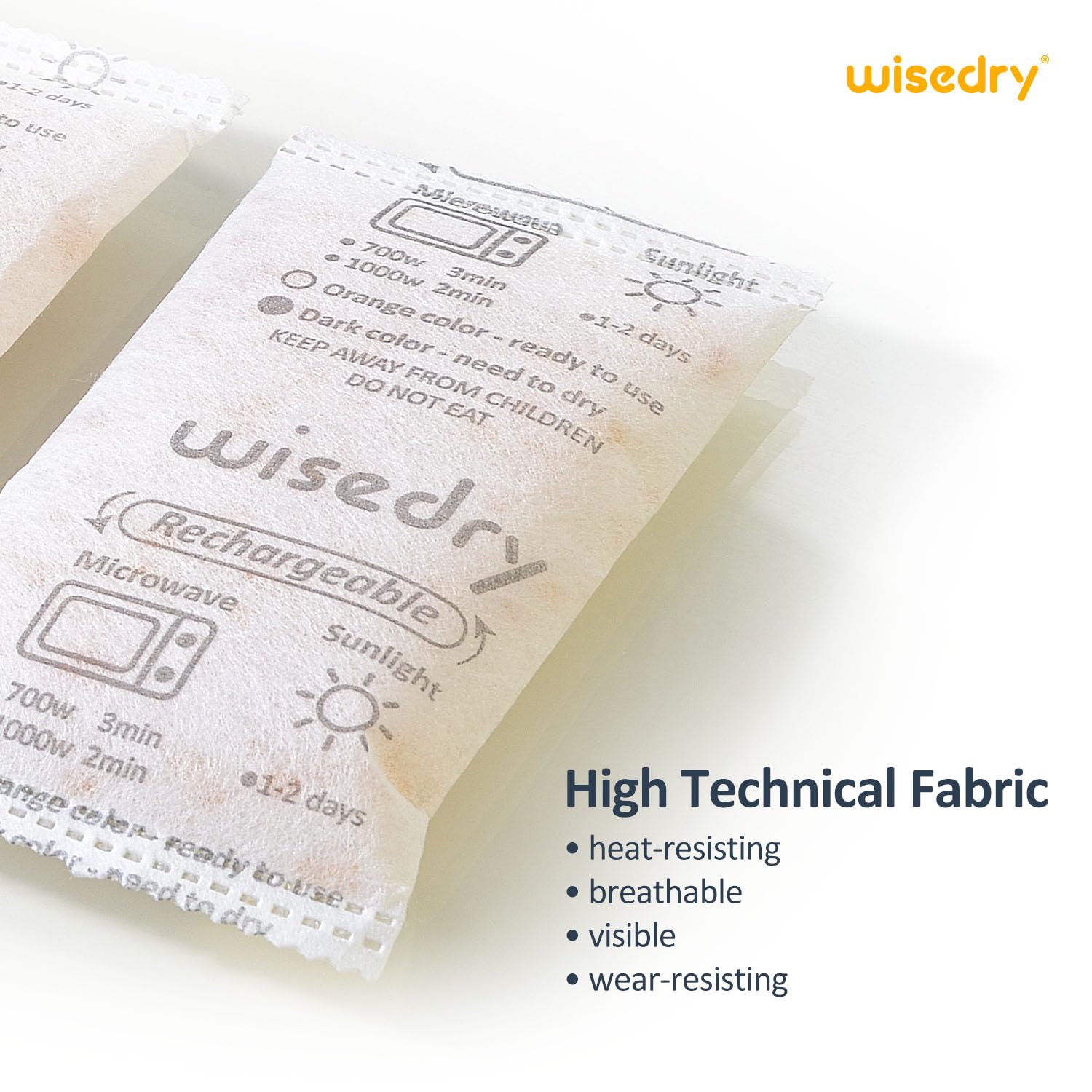 wisedry 50 Gram [10 Packs] Silica Gel Packets Microwave Fast Reactivate Desiccan Packs with Indicating Beads