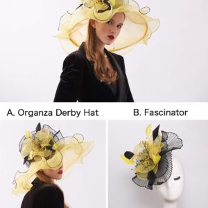 ORIDOOR Women Organza Fascinator Church Kentucky Derby Hat Floral Tea Party Wedding Hat, 003d Yellow, One Size