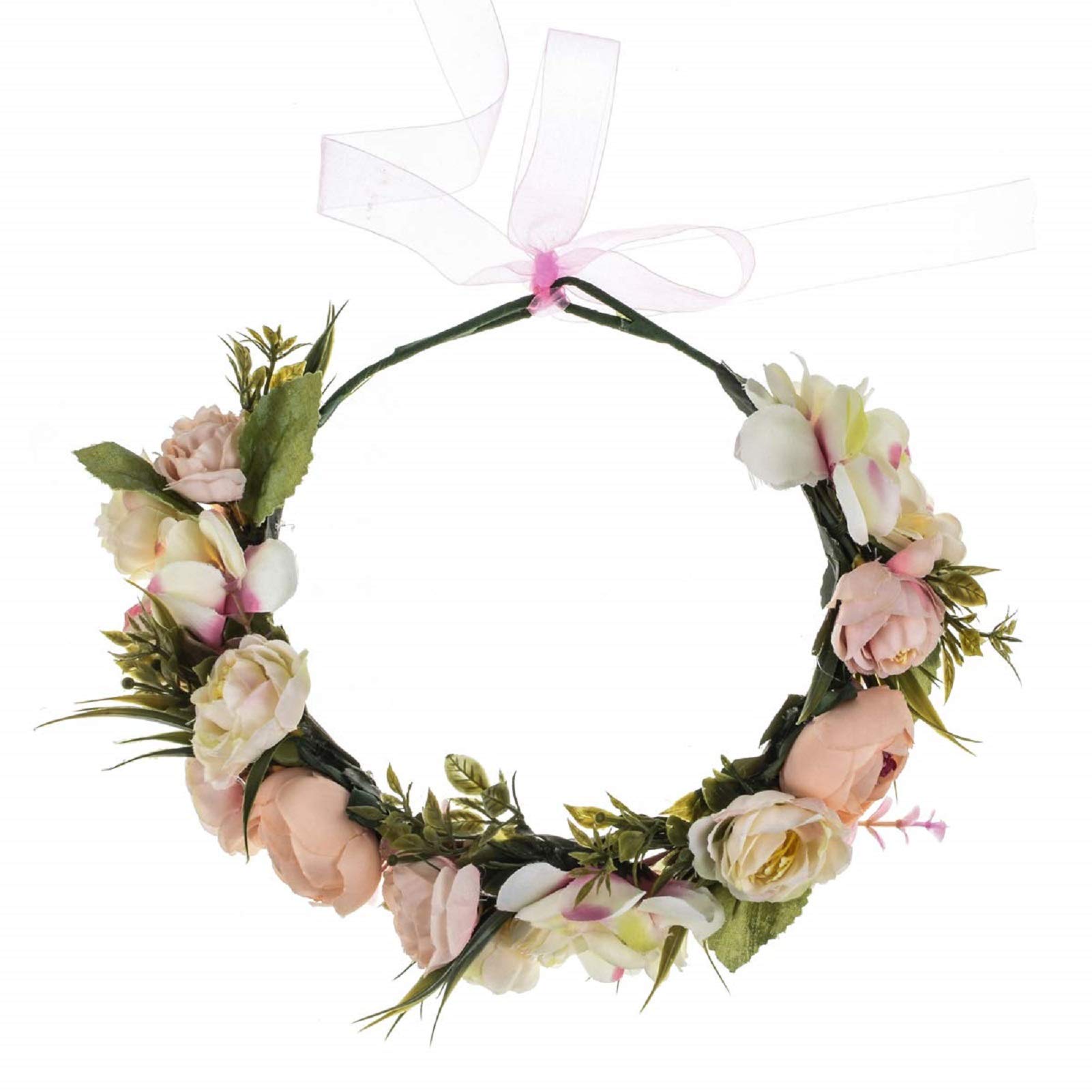 Vividsun Adjustable Flower Crown Floral Headpiece Floral Crown Wedding Festivals Photo Props (Camellia champagne)