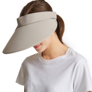 icolor Women Sun Cap Finshing Hats UPF+50 Detachable Face Mask Neck Flap Visor Wide Brim Sun Protection Hiking Hats Khaki