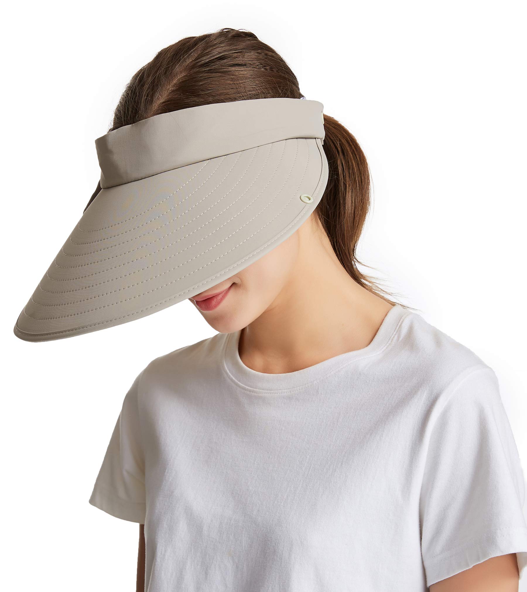 icolor Women Sun Cap Finshing Hats UPF+50 Detachable Face Mask Neck Flap Visor Wide Brim Sun Protection Hiking Hats Khaki