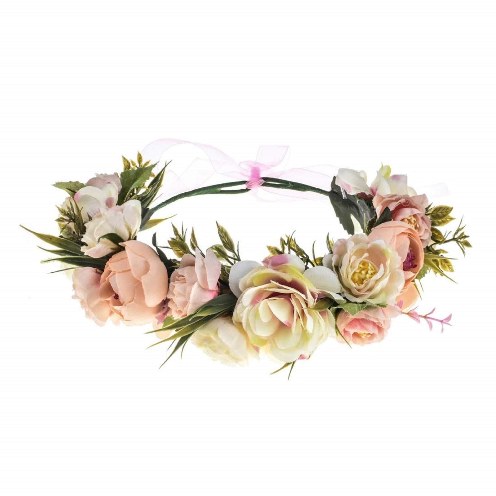 Vividsun Adjustable Flower Crown Floral Headpiece Floral Crown Wedding Festivals Photo Props (Camellia champagne)