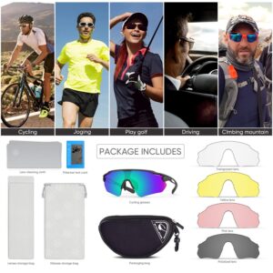 Snowledge Cycling Glasses with 5 Interchangeable Lenses, Mens Womens Polarized Sports Sunglasses, Running Baseball Cricket Sunglasses