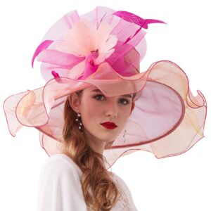 Oridoor Women Organza Fascinator Church Kentucky Derby Hat Floral Tea Party Wedding Hat Rose, 003C Rose And Pink