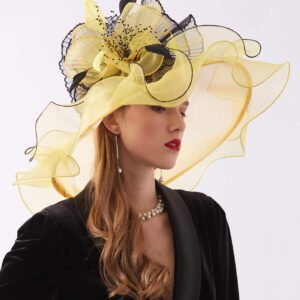 ORIDOOR Women Organza Fascinator Church Kentucky Derby Hat Floral Tea Party Wedding Hat, 003d Yellow, One Size