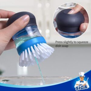 MR.SIGA Soap Dispensing Palm Brush, Kitchen Brush for Dish Pot Pan Sink Cleaning, Pack of 2, Navy/Blue