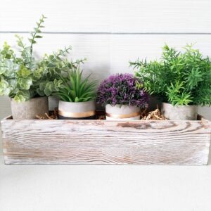 1 Pcs Wood Planter Box Rectangle Whitewashed Wooden Rectangular Planter Decorative Rustic Wooden Box with Inner Plastic Box - 17.3" L x 3.9" W x 3.9" H Floral Natural Centerpieces Rustic Wedding Decor