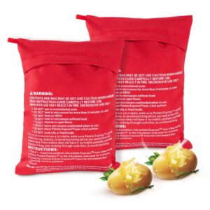 obtanim microwave potato bag, 2 pack of reusable microwave cooker bag baked pouch potato bag, red